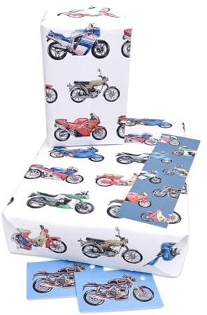 Juego de 2 rollos de papel de regalo para moteros – Papel de embalaje cuidadosamente diseñado por un motorista