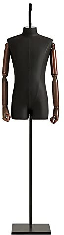 Hängender männlicher Schaufensterpuppen-Torso-Körper mit höhenverstellbarem Ständer, halbes Herren-Mannequin-Torso-Dummy-Modell zum Ausstellen von Kleidung/Anzügen/Hosen (Farbe: Schwarz, Größe: mit