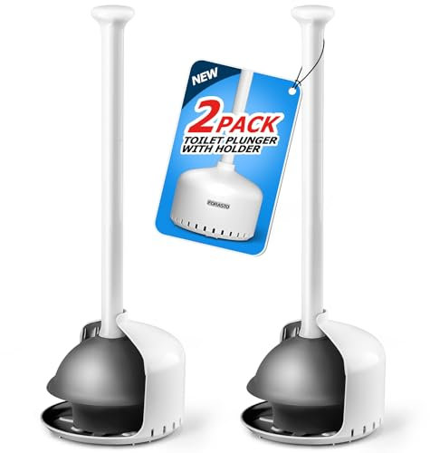 FORASTO 2Pack Toilet Plunger with Holder,Plungers for Bathroom with Holder, Toilet Plunger with Cover,Bathroom Plunger,Bathroom Decor,Bathroom Accessories,Toilet Bowl Cleaners,White