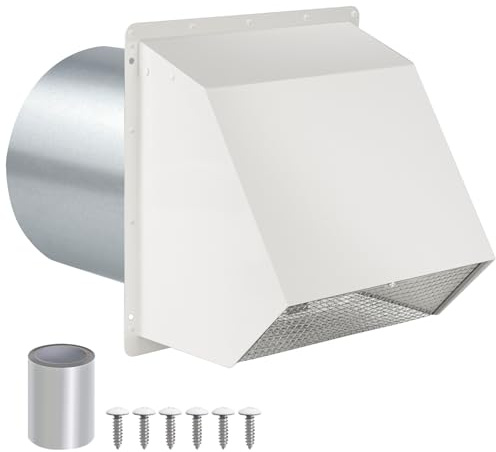 20,3 cm große Wandlüftung mit Schirm und Dämpfer, Außenwand, Abluftabluftabdeckung, Wandkappe für Außenküche, Dunstabzugshaube, Lüftungstrockner, HVAC-K, Luftabgasauspuff, verzinkter Stahl, Weiß