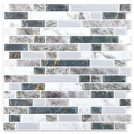 Yipscazo 10 Sheet 12''x12'' Peel and Stick Backsplash Tile for Kitchen Adhesive Stick on Backsplash Laundry Bathroom Textured Vinyl Sticker Wallpaper Smart Tile in Ligth Gray