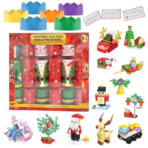 Confezione da 6 cracker natalizi di lusso, per feste di Natale, con mattoncino da costruzione, novità per la famiglia con regali di novità cappelli per feste regalo di Natale per decorazioni natalizie