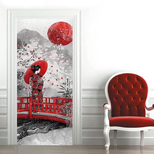 Türtapete Selbstklebend 90 x 200 cm Japan Türaufkleber Frauen Türposter PVC Wandaufkleber Wasserdichte Fototapete Türfolie Poster Tapete Türbild Für Türwand Dekoration A186