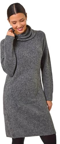 Roman Originals Ring Neck Detail Knitted Dress for Women UK - Ladies Everyday Autumn Winter High Neckline Comfy Soft Evening Vacation Work Party Night Out