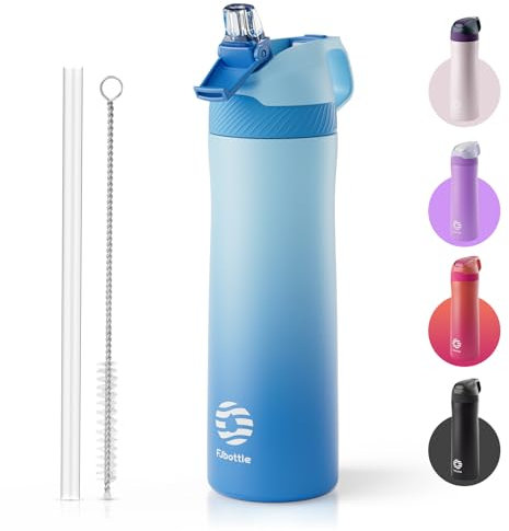 Fjbottle Edelstahl Trinkflasche Sport mit Strohhalm 550ML/710ML - Ein-Klick-Öffnung Kinder Wasserflasche BPA Frei für Schule/Fitness/Yoga