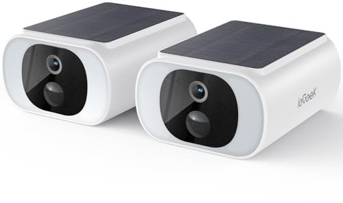 ieGeek 2K Überwachungskamera Aussen Akku, 2.4Ghz überwachungskamera Aussen Solar mit Built-In Solarpanel,Farbnachtsicht, PIR-Bewegungserkennung, Alexa, 2-Wege-Audio (Weiß 2pcs)