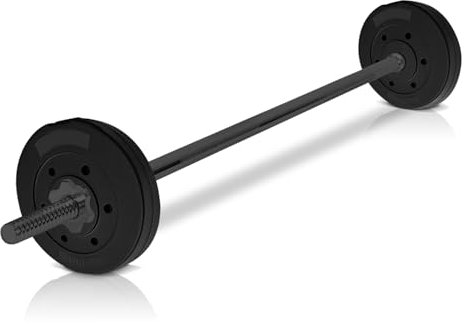 wuuhoo® Schwarze Langhantelstange & Hantelscheiben im Set Marcel 3.0, 26kg-60kg, Hantelstange 30mm, Stahl Hantel, Zement Hantelscheiben 30mm, 120cm-200cm 2X 10kg | 150cm