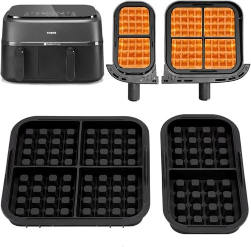 ROMANVIC Hot Air Fryer Accessories for Philips, Pack of 2 Airfryer Accessories with N350 and EY9018, Double Silicone Baking Tray Insert, Belgian Waffle Iron, Silicone Accessories