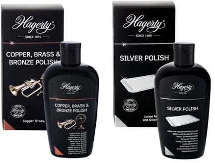 Hagerty Copper, Brass & Bronze Polish 250ml & Silver Polish 250ml - Polishing Cream for renewed shine & Remove Rust to Clean Decorative Items & Accessories