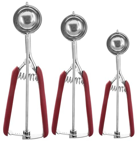 LDHHYH Ice Cream Scoops Sets, 3Pcs Stainless Steel Scoop with Easy Trigger, Melon Baller Scoop Cookie Scoop for Cupcake, Ice Cream, Small (1.49Inch), Medium (1.73 Inch), Large (2.09 Inch)