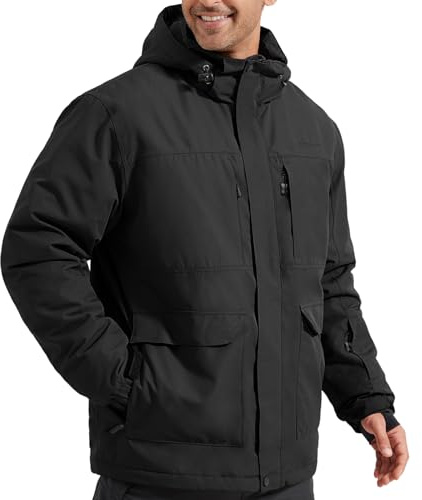 FREE SOLDIER Herren Wasserdichte Ski-Jacke mit Fleeceauskleidung warmer Winter-Schneekragen mit Kapuze und vollständig abgedichteten Nähten