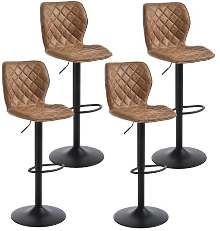 Goeurvant Barhocker 4er Set Barstuhl Höhenverstellbar mit Lehne & Fußstütze – 360°Drehbar PU Leder Gepolstert Barstühle mit Metallgestell für Küche Theke Esszimmer Wohnzimmer,Braun
