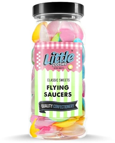 Original Flying Saucers Retro Sweet Gift Jar – by Little Dotties | Traditional Candy Treats | Pick and Mix Sweets | 65 grams | Perfect for: Gifts | Birthdays | Party Bag Fillers