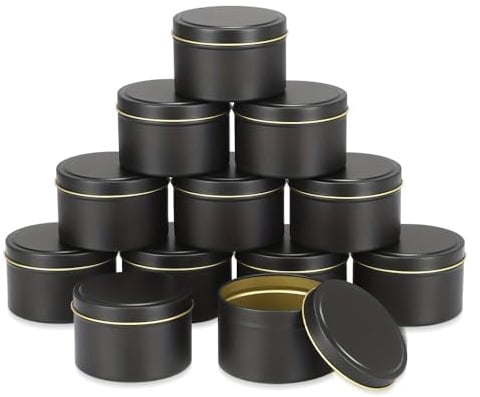 Aoreun 12 Stück Kerzendosen, 120 ml Kerzenbehälter Schwarz Kerzengläseraus Weißblech, Runde Kerzengläser mit Deckel, Metall Kerze Dosen leere Kerzengläser für DIY Kerze, Schmuck, Pulver, Süßigkeiten