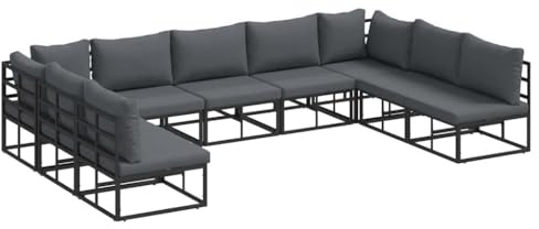 Modular Outdoor Furniture Set Without Table Black - Aluminium Frame, Grey Cushions, Weather Resistant Design, Removable Covers, Corner & Central Seating, Moder Sofa