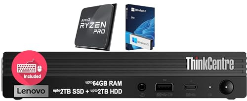 Lenovo ThinkCentre Mini PC, Ultra-Fast AMD Ryzen 5 PRO Processor, 32GB RAM, 2TB SSD & 1TB HDD, Wi-Fi 6, Bluetooth5, USB-C, HDMI, Display Port, RJ-45, Windows 11 Pro – Small Desktop for Work & Play