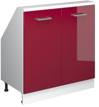 Vicco Küchenschrank für Dachschrägen R-Line, Rot Hochglanz/Weiß, 80 cm | 2 Türen · Tiefe 46 cm · Höhenverstellbare Füße · 1 Einlegeboden · ✓ Frei kombinierbar