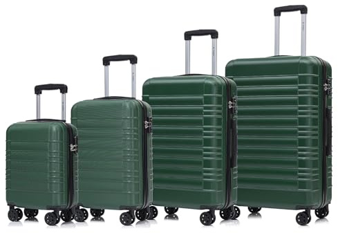 YONSLY Premium Reisekoffer TSA-Schloss, Hartschalen-Koffer Trolley Kabinenkoffer Rollkoffer Suitcase Handgepäck 4 Rollen (Dunkelgrün, S-M-L-XL-Set)