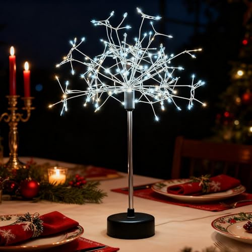 Nest Und Blüte Tischleuchten Feuerwerk | Mini-Tisch-Sternenlichter In Silber | Feuerwerks-Mittelstücklicht | Batterie-/USB-betriebene, Warmweiße Dekorative Licht Für Die Weihnachtsdekoration