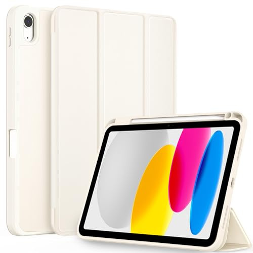CACOE TPU Case for iPad A16 11th/10th Generation +Pencil Holder,Cream White | 2025 2022 11/10.9 inch, Slim Protective Smart Cover for 11/10 Gen with Stand