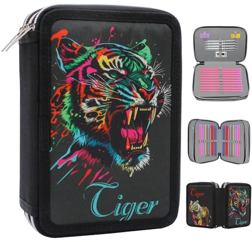 Tbintul Federmäppchen 3-Fächer, Bunter Leopard, Quadratisch für Schule,Teenager,Kinder,Junge,Mädchen