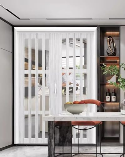 Porta a Soffietto da Interno Porte Pieghevoli scorrevoli a Doppia Anta per Interni, Porta a Fisarmonica in Alluminio e Acrilico per la Privacy per Sostituzione di Lavanderia(282cmx203cm/111inx80in)