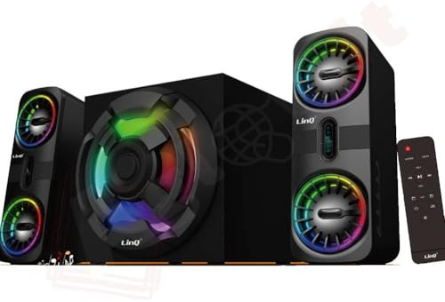 Casse Bluetooth 2.1 Altoparlante per televisore e computer con subwoofer 2.1, sistema audio gaming ad alta escursione con telecomando, connessione Hdmi arc e optical, con luci RGB LED