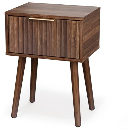 LEADZM Nachttisch Nachttische mit 1 Schublade, 40x30x55cm Nussbaumfarbe | Nachtschrank für Schlafzimmer, Beistelltisch für Schlafzimmer und Wohnzimmer