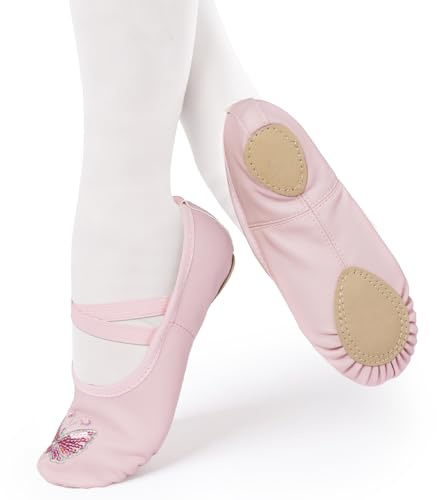 BSBUY Girls Ballet Shoes Leather Ballet Flats Dance Slippers Full/Split Leather Sole Ballet Flats Ballet Slippers Ballet Flats Ballerina Shoes Pink Ballet Gymnatic Yoga Dance Shoes(10.5-13 UK Child)