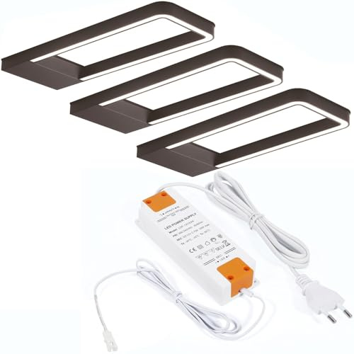 SOTECH 3er Set LED Möbelleuchte Domus Line SOTTI 3000K warmweiß 12V | inkl. Trafo & Verteiler schwarz 5W Unterbauleuchte Schrankleuchte Vitrinenbeleuchtung