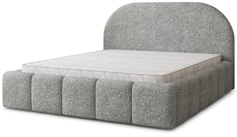 Masseno Polsterbett FLUSSO BL 140x200 cm, Doppelbett, Bettkasten, Stauraum, Lattenrost Und Kopfteil - Hellgrau, Bella 65