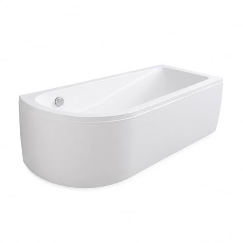 Baignoire d'angle blanche asymétrique 160x75cm - Pieds - Tablier Blanc - Vidage chrome - OASIS