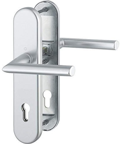 HOPPE 3893158 Sicherheits-Drückergarnitur Stockholm-Ö-Norm Entfernung 88mm, Aluminium Silber eloxiert, Langschild Profilzylinder für Türstärke 62-72mm, ohne Kernziehschutz, Klasse 3, 1 Stück