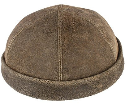 Bullani Docker-Cap Dockermütze Seemannsmütze aus 100% Leder – Made IN Germany – Braun - Gr- 62