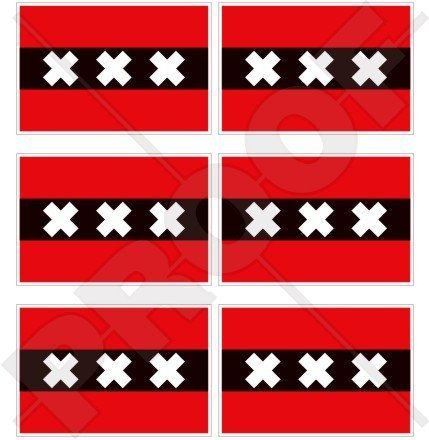 Vinyl-Aufkleber für Smartphones, Motiv - Flagge Amsterdams, 40 mm, Abziehbild, 6 Stück