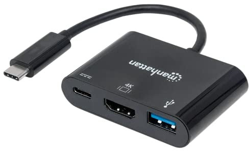 Manhattan Convertitore Docking USB Tipo C HDMI (USB 3.1 Tipo C Maschio a HDMI/USB Tipo A Femmina e USB Tipo C Femmina/convertitore multiport) Nero 152037