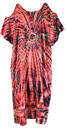 GURU-SHOP, Vestido Largo Manga Corta Batik, Vestido Maxi, Vestido de Playa, Vestido de Verano Oversize, Fucsia, Sintético, Tamaño:One Size, Vestidos Largos Midi