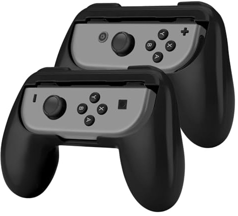TNP Agarre para mando Joy-Con Nintendo Switch (Paquete de 2), Empuñadura cómoda y resistente al desgaste para controlador Joy-Con, Kit de accesorios para Nintendo Switch (Negro)