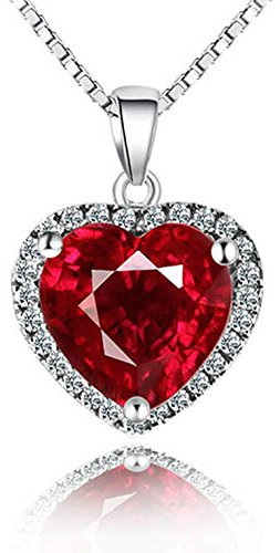 Navachi 925 Sterling Silver 18k White Gold Plated 3.7ct Heart Ruby Az9037a Necklace Pendant 18