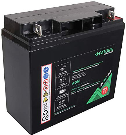 PATONA Premium AGM Blei Akku 12V 20Ah | Zyklenfester Hochleistungsakku über 1800 Ladezyklen | Auslaufsicher, wartungsfrei, geringe Selbstentladung unter 3% | Rüttelfester Aufbau | 180x77x163mm 5,100kg