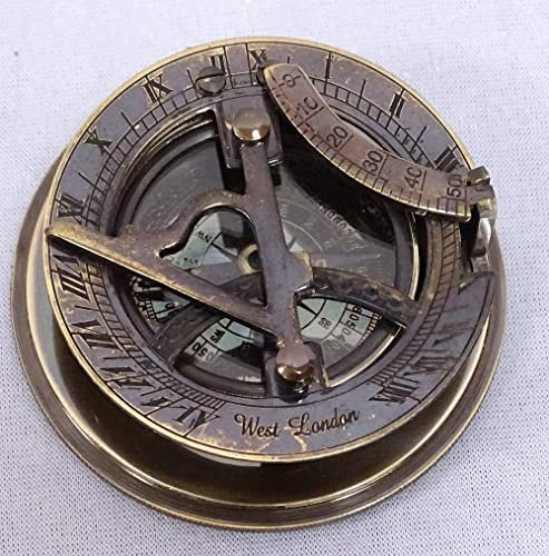linoows Sundial Kompass, maritimer Sonnenuhren Kompass in gravierter Altmessing Dose
