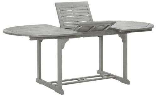 vidaXL Akazienholz Massiv Gartentisch mit Regenschirmloch Esstisch Holztisch Terrassentisch Gartenmöbel Tisch Balkontisch Grau 200x100x75cm