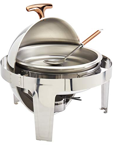 Denmark Tools for Cooks Celebrations Cookware Collection 5 Piece 6.3-Quart Heavy Gauge Stainless Steel Round Chafing Dish Set with Roll Top Lid for Entertaining & Catering