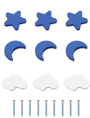 MHwan tiradores cajones, 9 piezas goma blanda anticolisión tiradores cocina, estrellas, luna y nubes pomos y tiradores infantiles, para garantizar la seguridad del bebé (azul)