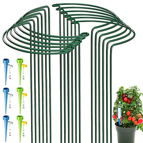 12 Pack Half Round Garden Plant Support Stakes, Metal Bow Type Flower Supports Ring Cage with 6 Self Watering Spikes for Peonies, Hydrangea, Interlinking to Make Garden Border, Rows, Circles(25x40cm)