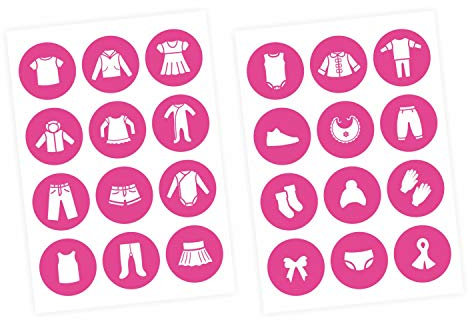 Möbelaufkleber Aufkleber Ordnungssticker für Kleidung weiß/pink - Möbelfolie Kinderzimmer, Kleiderschrank, Ordnung Lernen, Aufbewahrung, Ordnungssystem, Kleiderschrank