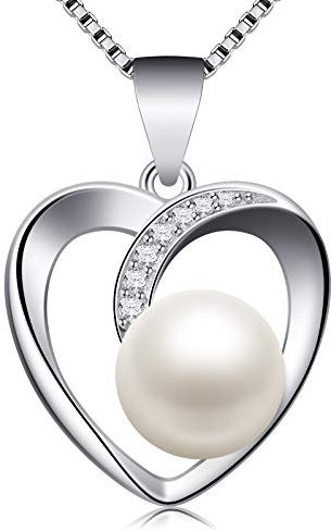 Jewlldeen Kette Damen 925 Silber Perlenkette Anhänger Silberkette Schmuck Zirkonia 18'' Kettenlänge für Frau/Freundin/Mutter