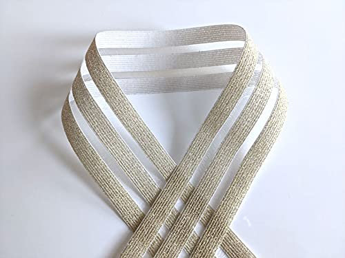 Zierstoff einfach nähen Glitzer Gummiband mit 3 Streifen, 3 Meter - 5 cm breit, Gold