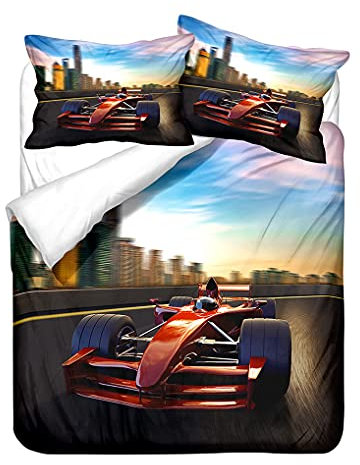 HNHDDZ Bettbezug-Set 3D Formel Rennauto F1 Muster Drucken Bettwäsche-Set für Kinder Junge Teenager Mikrofaser Bettbezug 135x200 und 1 Kissenbezug 80x80