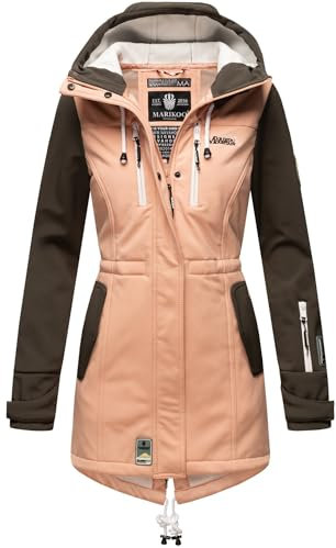 MARIKOO Damen Softshelljacke (XS-3XL) mit Kapuze - Wasserabweisend, Fleece innen, Tasche am Arm, Mantel, Warme Jacke Frauen B614 (XS, Rosa-Anthr.)